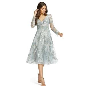 Mac Duggal 70230 Embellished Illusion Long Sleeve A Line Tea Dress 10